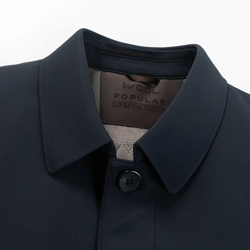 Effortless Men Executive-Style Padded Coat Filled with Polyester Wool Blend Quilted Jackets Winter Thermal Thick Outerwear Navy