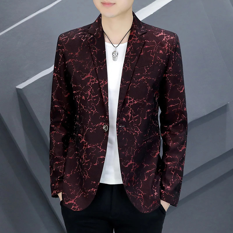 

Casual Korean Sle Men's Suit Jaet Night Market Personali Slim Fit Single Breasted Faionable Autumn Season Wear