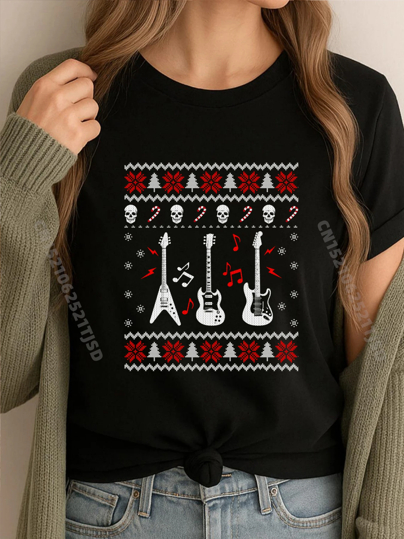 Divertente chitarra brutto Natale per gli amanti della chitarra T-shirt grafica in cotone uomo vestiti bandiera nazionale giorno