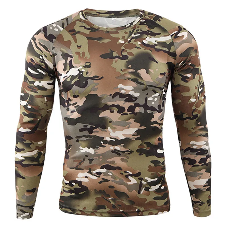 Summer Tactical T Shirt Men Breathable Quick Dry Long Sleeve Tops Outdoor Camping Hiking Fitness CP T-shirt