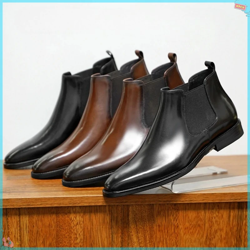 

Luxury Men Business Shoes Designer Comfort Chelsea Boots Shoes for Men Fashion Versatile Leather Shoes British Style Ankle Boots