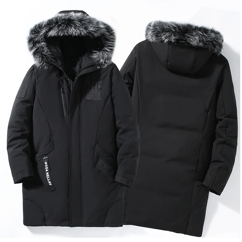 Veste d'hiver légère de luxe pour hommes, longue en duvet de canard blanc pour jeunes, manteau chaud et décontracté pour l'extérieur, Parka à col en fourrure résistant au froid pour la neige