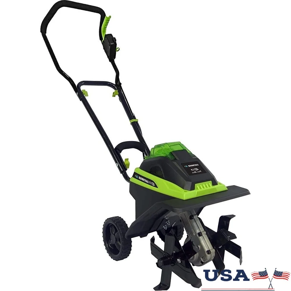

Cordless Electric Tiller Cultivator 40V Lithium-Ion Battery Fast Charger 11 Inch Cutting Width 8 Inch Tilling Depth Lightweight