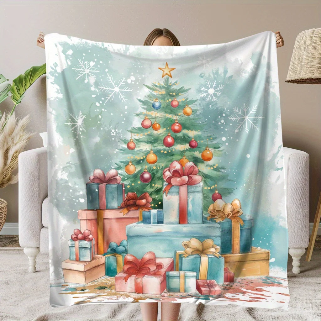 Christmas Tree & Presents Print Blanket: Soft and Warm Commemorative Blanket for Unforgettable Moment