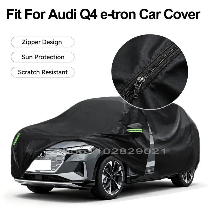 Zipper Door Waterproof Car Cover For Audi Q4 e-tron Windproof Dustproof UV Protection All Weather Auto Protector