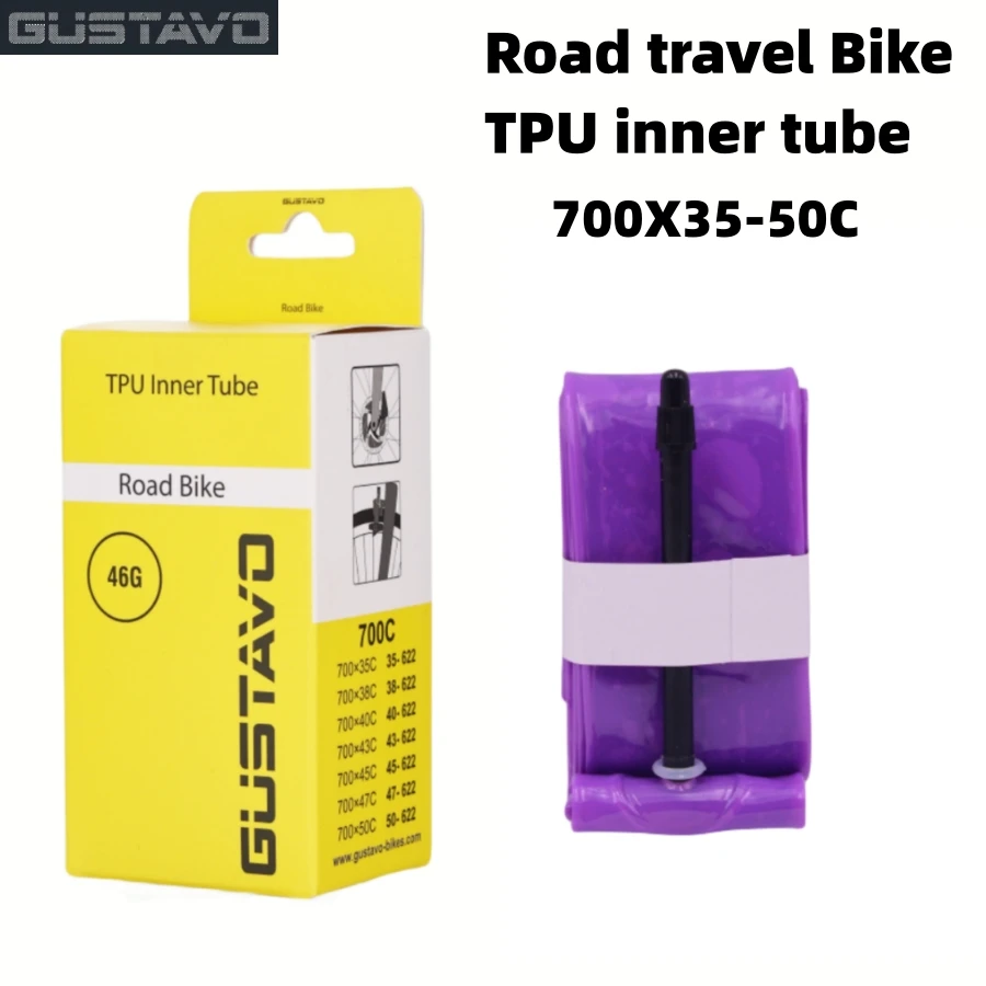 

GUSTAVO Gravel Bike Inner Tube 700c 35 38 40 43 45 47 50c Road MTB Bicycle TPU Material Tire 45mm 65mm Length French Valve