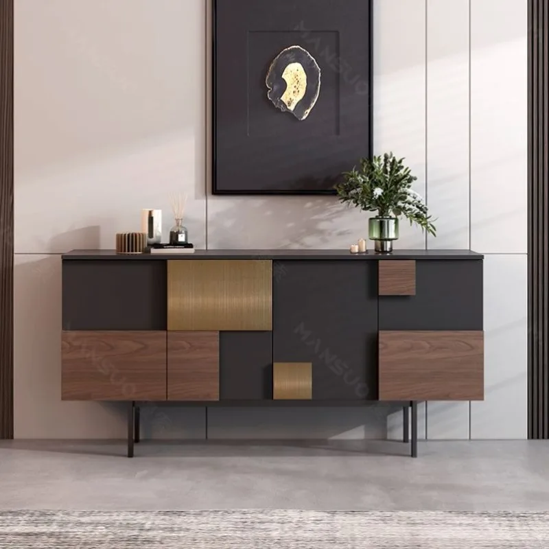 サイドキャビネット食事準備ロッカーデザイナーハイセンスブラックウォールナット無垢材リビングルーム玄関キャビネット