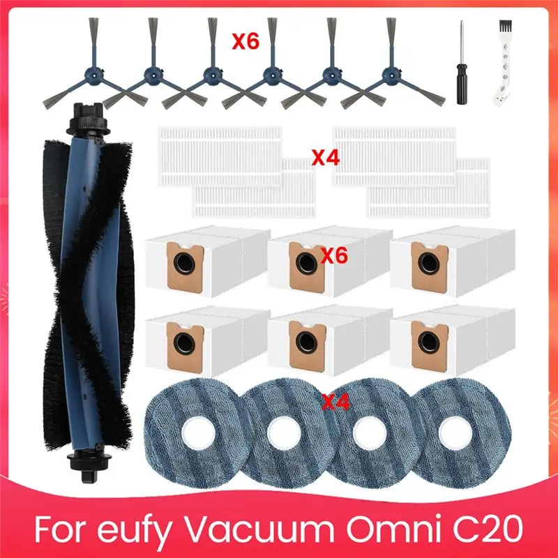 

ABUH-Комплект аксессуаров для Eufy Vacuum Omni C20: основная и боковые щетки, мешки для пыли, салфетки для уборки, HEPA-фильтры.