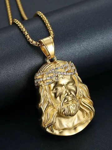 Stainless Steel Titanium Hip Hop God Jesus Human Head Luxury Gold Plated Pendant Collar Chains Necklace for Men Women Jewelry