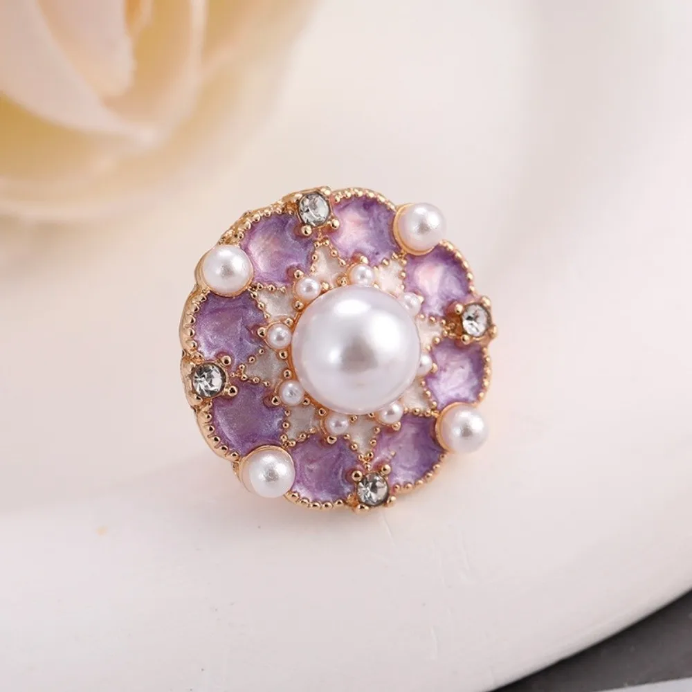 2pcs Fashion Rhinestone Enamel Cufflinks Vintage Sparkling Flower Sleeve Button Elegant Pearl Button Cover Clip Men Women