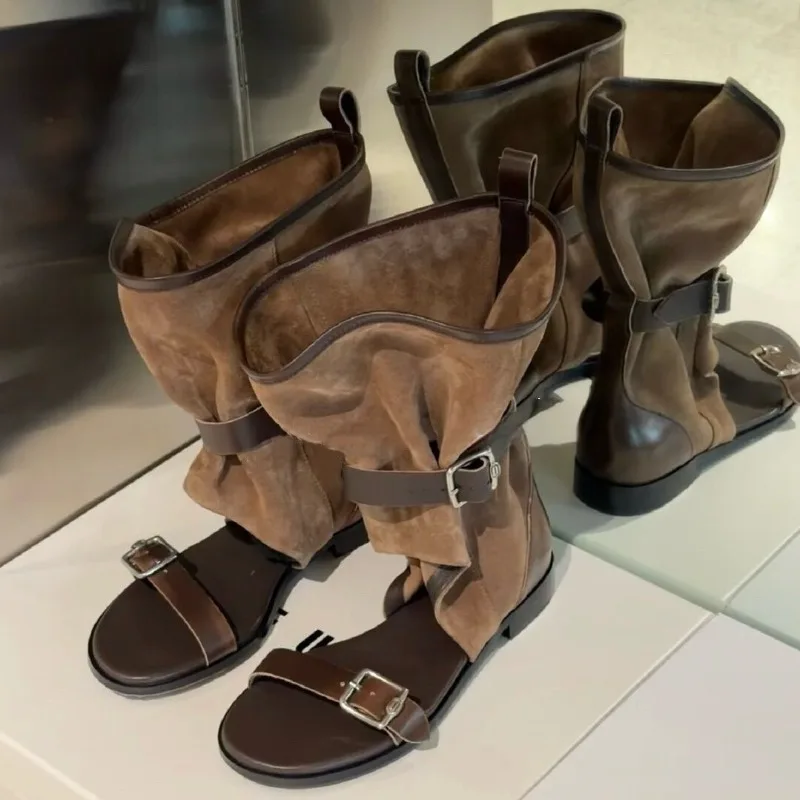 

New Retro Womens Shoes Exquisite Soft Leather Hollow Out Summer Boots for Woman Fashion Slouchy Boots Designer Shoes Botas Mujer