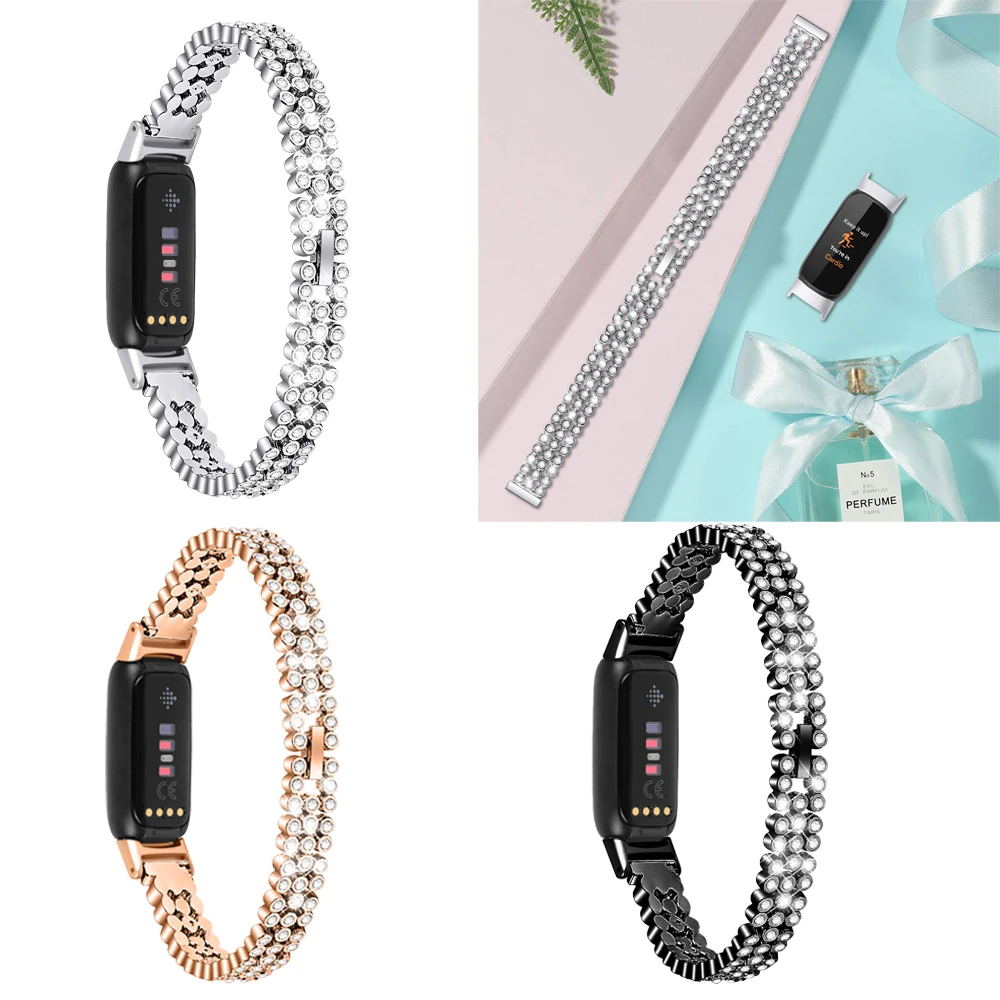 สายนาฬิกาสําหรับ Fitbit Luxe Band เพชรโลหะสมาร์ทวอท์ชสายรัดข้อมือสายนาฬิกาสําหรับ Luxe สายนาฬิกาอุปกรณ์เสริม