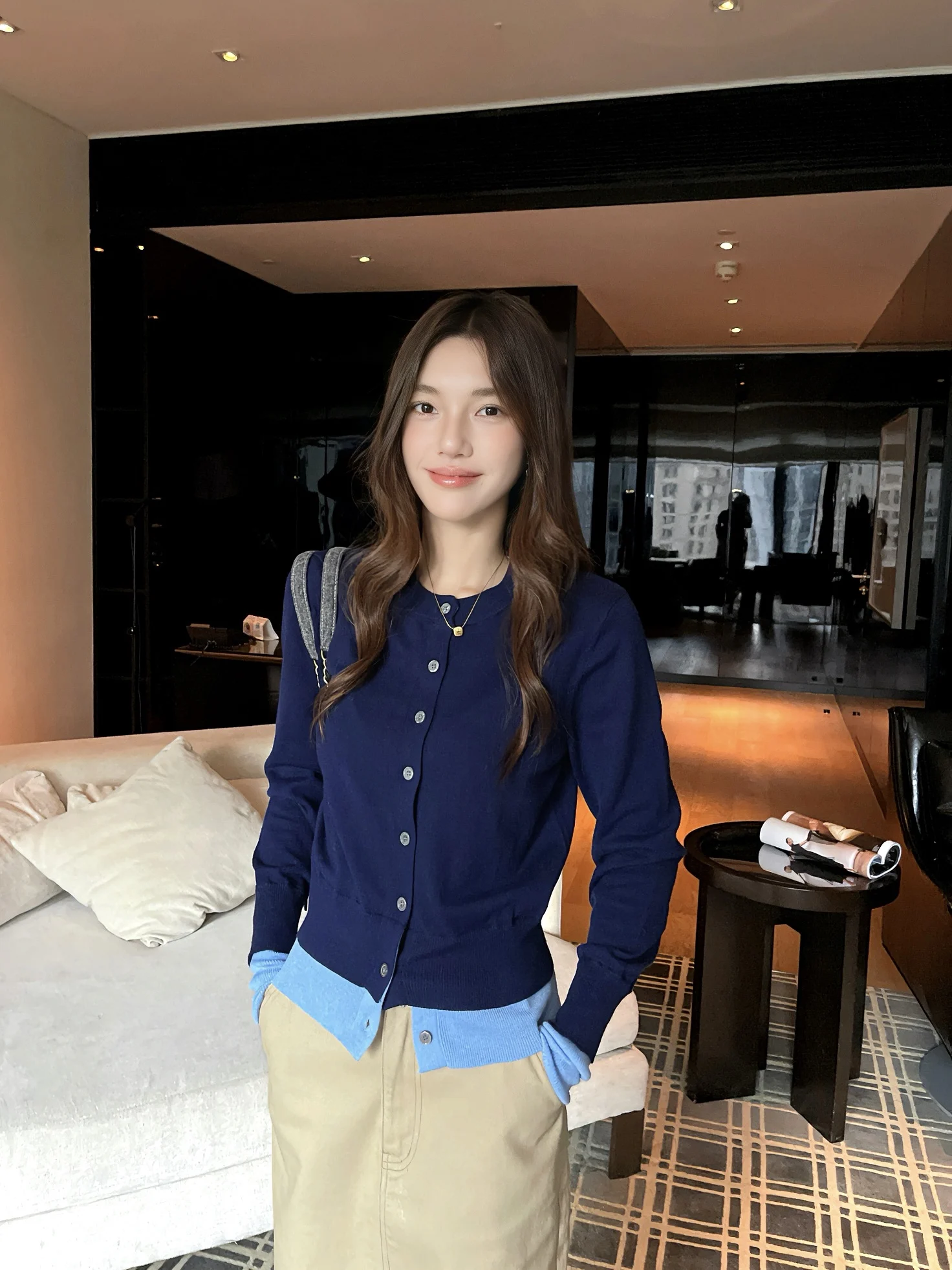 

UKILAU Color Blo Knitted Sweater Coat Women's Slim Fit round Ne ort Top Commute Sle Korean Faion Autumn Design