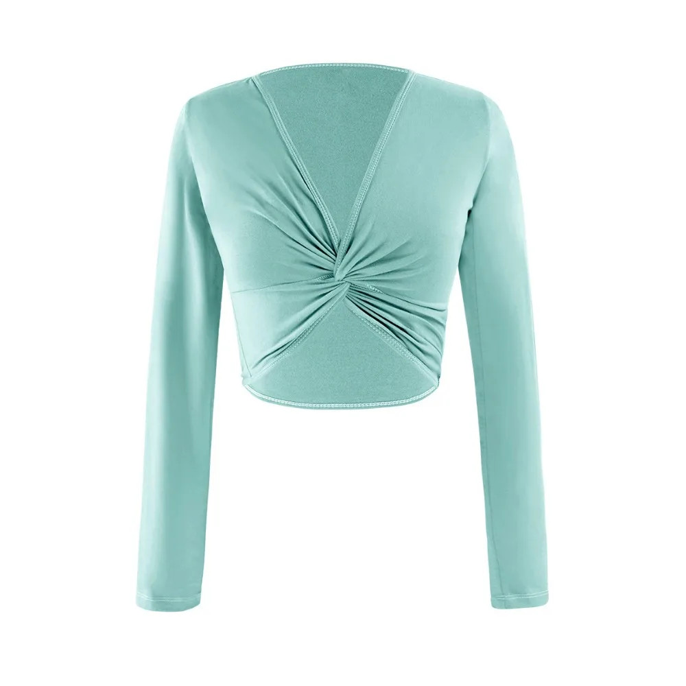 Top Corto de Ballet con Manga Larga y Chaqueta Cruzada para Mujer, Camiseta de Práctica de Danza de Algodón, Traje de Clase de Ballet, Leotardo de Actuación