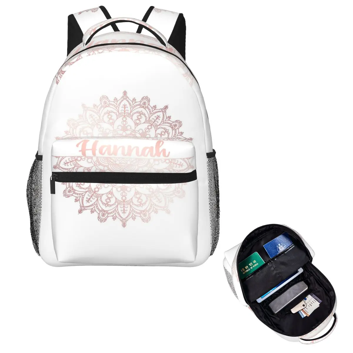 

First Name Hannah Mandala In Rose Gold Student Backpack School Bag Hiking Travel Daypack Boy Girl Fashion Bookbag Shoulder Bags