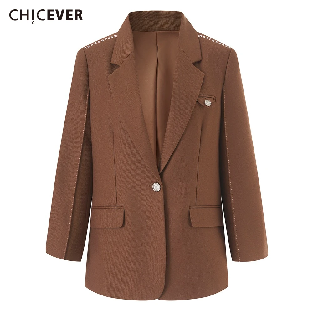 

CHICEVER Solid Spliced Pocket Chic Jacket Female Lapel Long Sleeve Loose Temperament Women's Jackets Autumn Fashion New Style