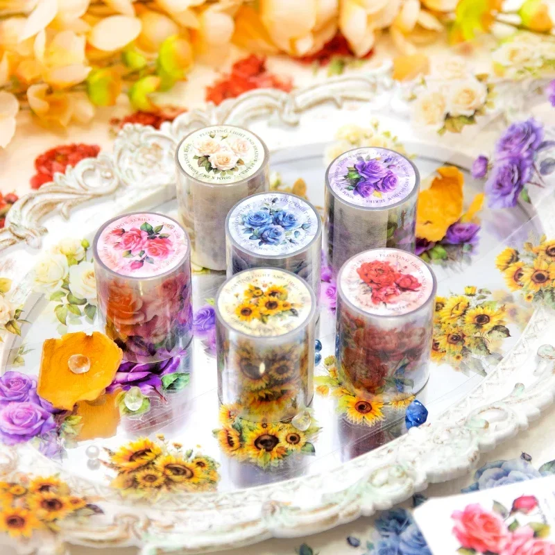 1Roll 2M PET Tape Floating Glimpse Flower Handbook Loop Sticker Adhesives Material Decoration Scrapbook Cut 50MM * 2M