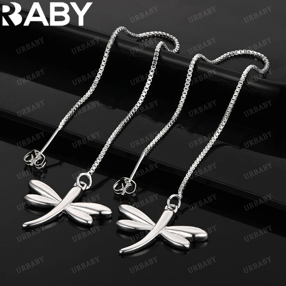 

URBABY 925 Sterling Silver Earrings Dragonfly Long Drop Earrings For Women Jewelry Fashion Party and Daily Wear