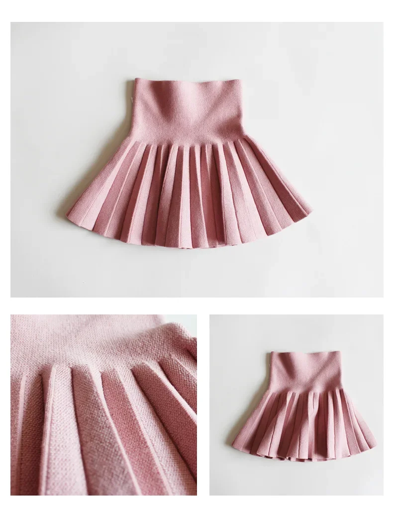 2-12Year Kleinkind Baby Mädchen Stricken Rock Herbst Winter Prinzessin Plissee Kinder Schule Hohe Taille Mini Tutu Röcke Kinder Kleidung – Detail 6