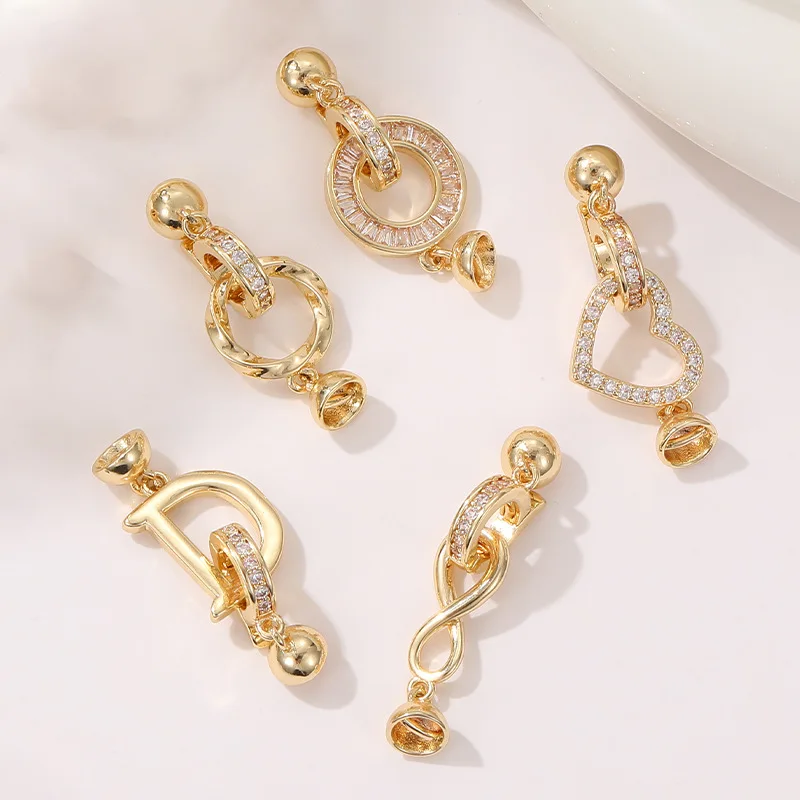 

BenS brass cubic zirconia clasp hook for jewelry making supplies Heart hook for handmade Bracelet jewelry material wholesale K07