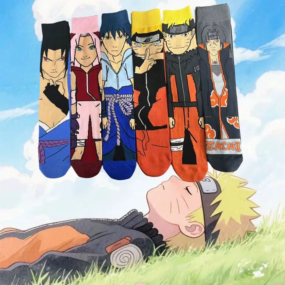 

1/6 Pairs Naruto Anime Trendy Knitted Knee-High Socks Unisex