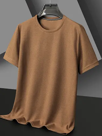 New Summer Waffle Round Neck Short Sleeved T-shirt for Men's Short Sleeved Top