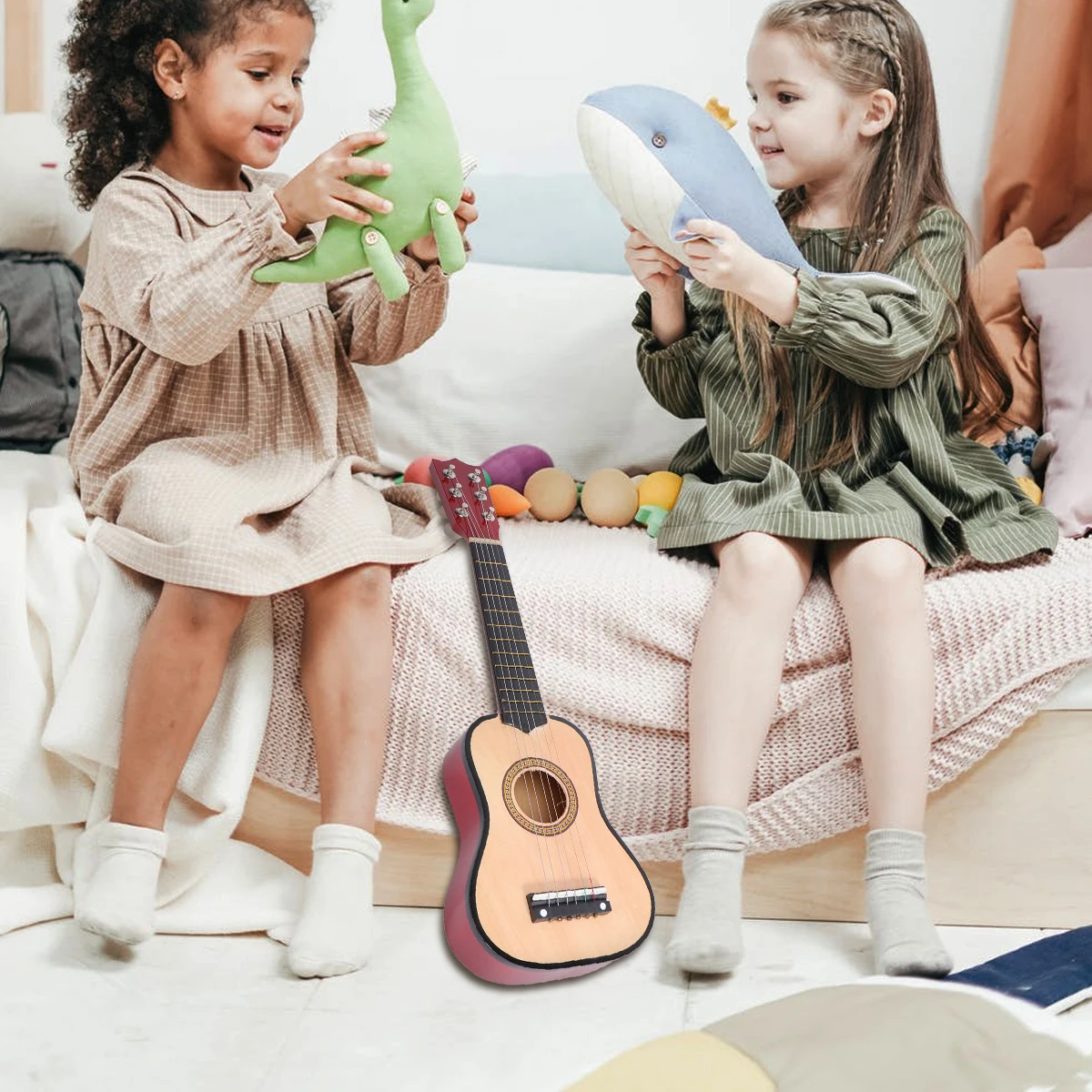 

21Inch Acoustic Guitar Mini Folk Musical Instrument for Beginner Portable Wood Craft Comfortable Learning Gift