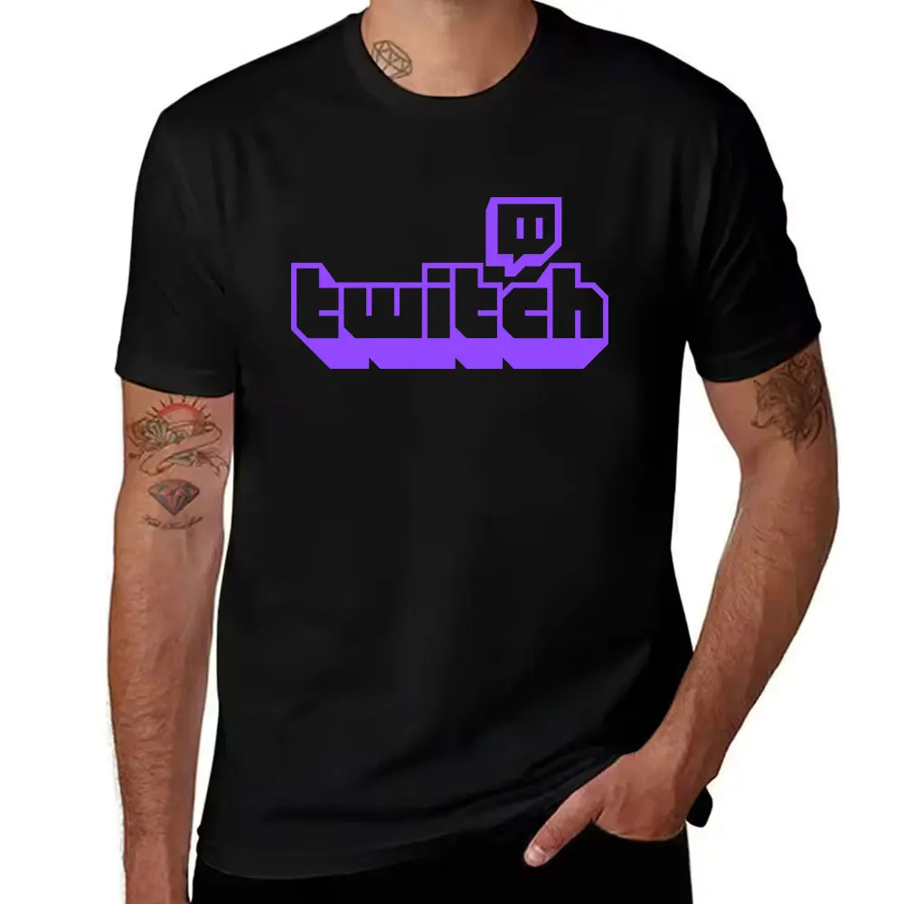 Men's Cotton Twitch Logo Print T-Shirt Casual Short Sleeve Crew Neck Tee for Gamers Streamers Fans Streetwear Tops