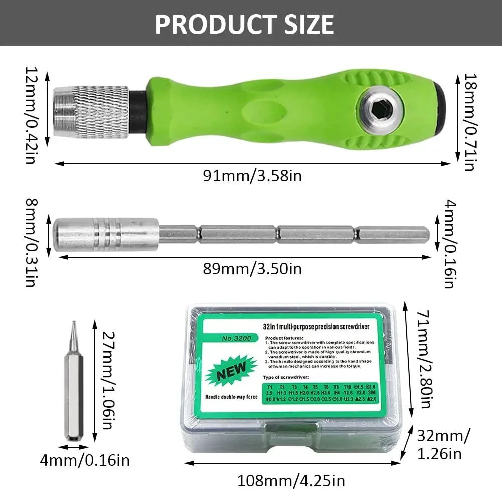 Imagem -06 - Conjunto de Chave de Fenda Multifuncional 32 em com 30 Peças de Chave de Fenda Magnética Torx Phillips Mini Ferramenta de Reparo para Telefone Relógio pc