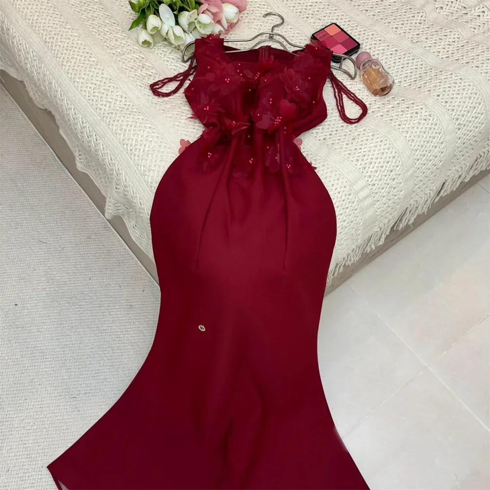 

Evening Dress Formal Prom Gown Square Collar Trumpet Floor Length Skirts Ribbon Hugging Applique Flower Bespoke Occasion Dresses