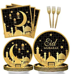 isposable Tableware Paper Plates Cup Napkin Ramadan Kareem Decoration For Home 2025 Muslim Islamic Eid Party Supply