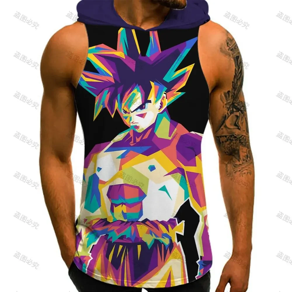 Dragon Ball Z Streetwear Vest With Hood Vegeta Tops High Street Men's Clothes Gym Tank Top Men Goku Trend Harajuku Style Fashion