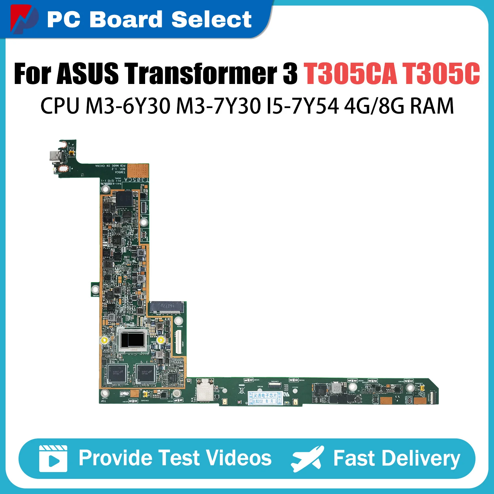 Laptop Motherboard For ASUS Transformer T305C T305CA Notebook  Mainboard M3-6Y30 M3-7Y30 I5-7Y54 4G 8G-RAM 100% Working TEST