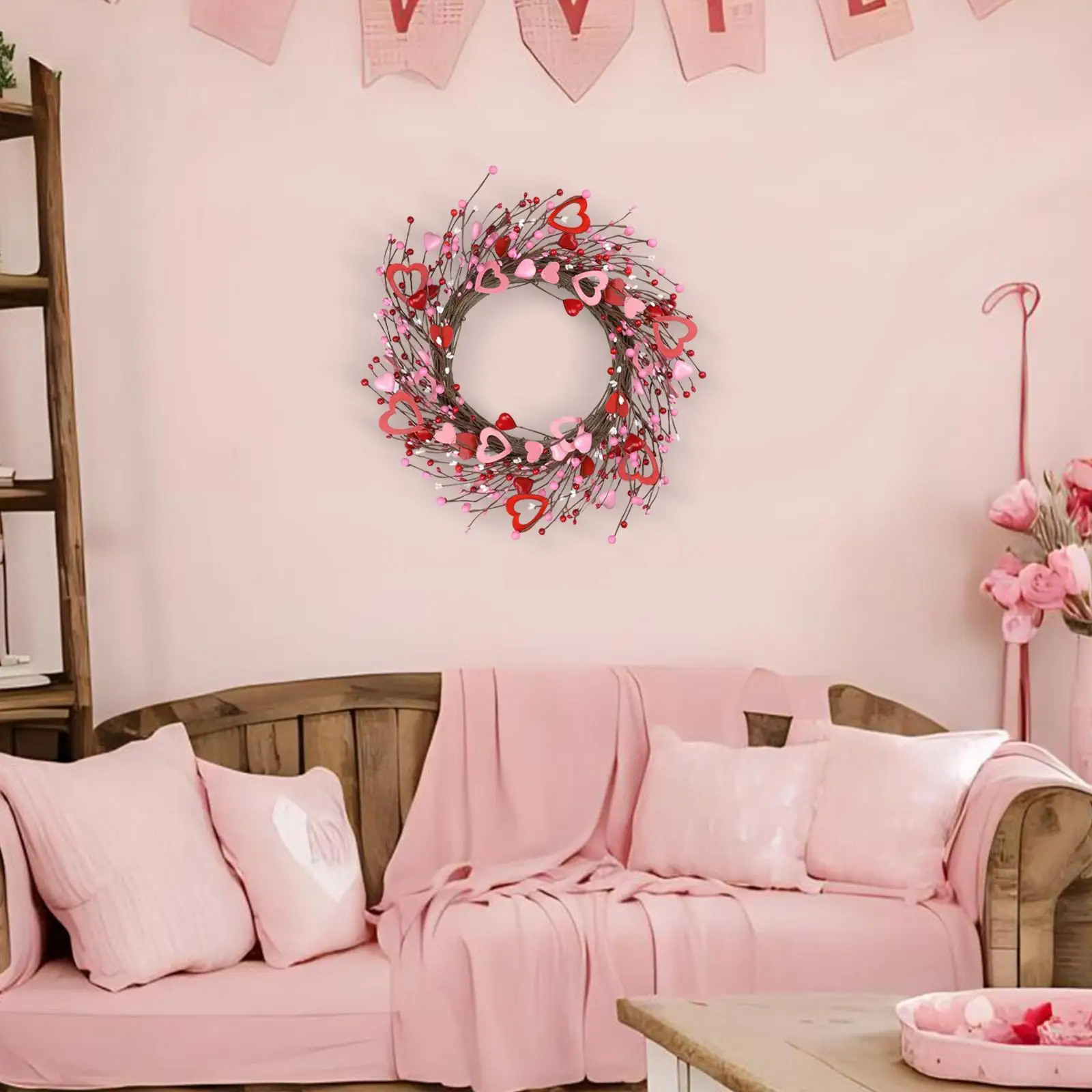 

Искусственный венок в форме сердец, декор на День святого Валентина, настенное украшение в стиле фермерского дома, 40 см, для сада, гостиной, балкона, спальни, офиса