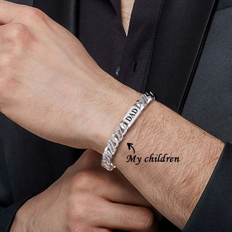 

Personalized Family Name Cuban Link Bracelet Custom Multiple Names Engraved 18k Gold Silver Plated Jewelry Gift for Father's Day