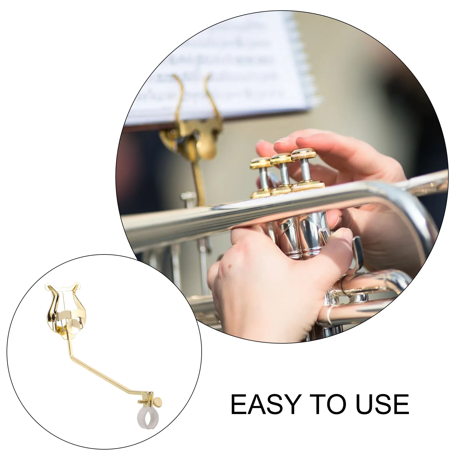 Klip Musik French Horn Desain Ringan dan Kompak Untuk Band Marching Pegangan Aman Dapat Disesuaikan Finishing Emas Klarinet Lyre