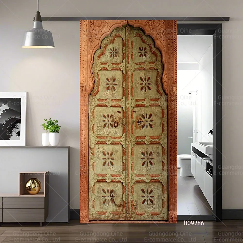 Vintage European City Door Mural 3D Realistic Travel Landscape Building Door Sticker Self Adhesive