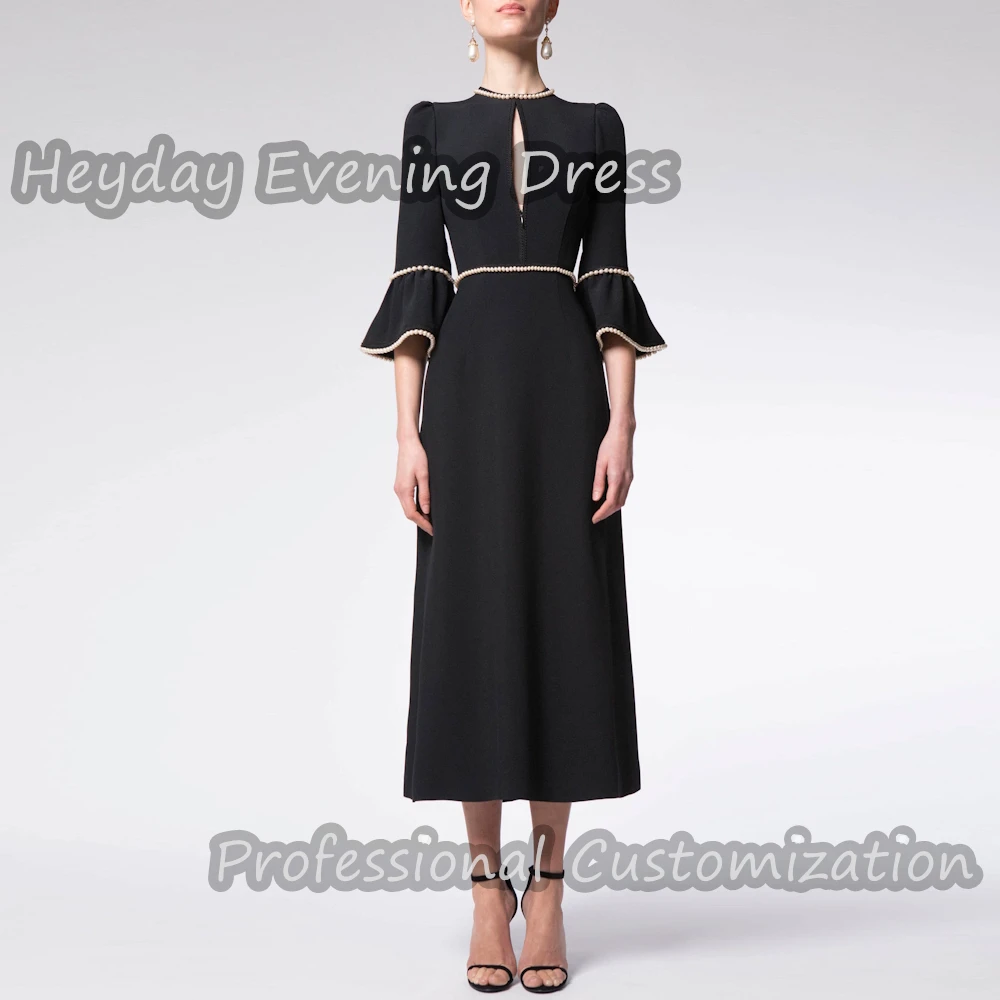 

Heyday O-Neck Saudi Beaded Prom Party Gown Crepe Half Sleeves Tea Length A-Line Elegant Sexy Dress For luxurious Woman 2024