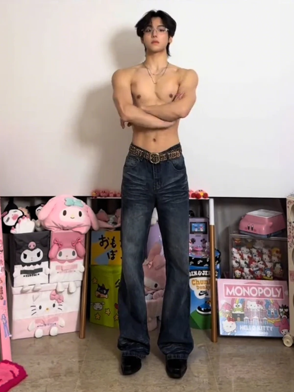 الأمريكية Waed الجينز الرجال الصيف ثنى سليم مستقيم الساق الطابق طول السراويل عالية الخصر السراويل الطويلة