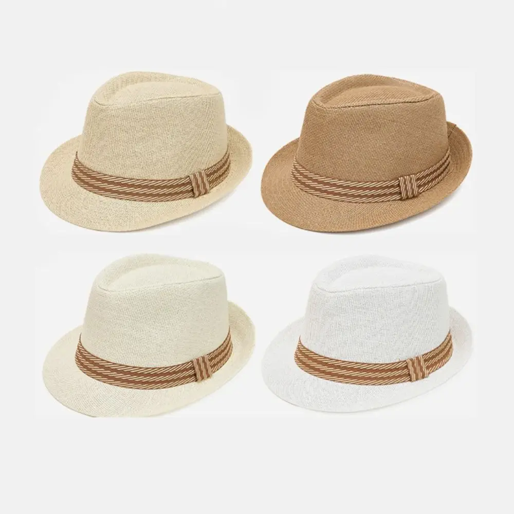 Retro Linen Belfry Trilby Hat Sun Protection Breathable Panama Trilby Hat Versatile Short Brim Jazz Beach Hat Men