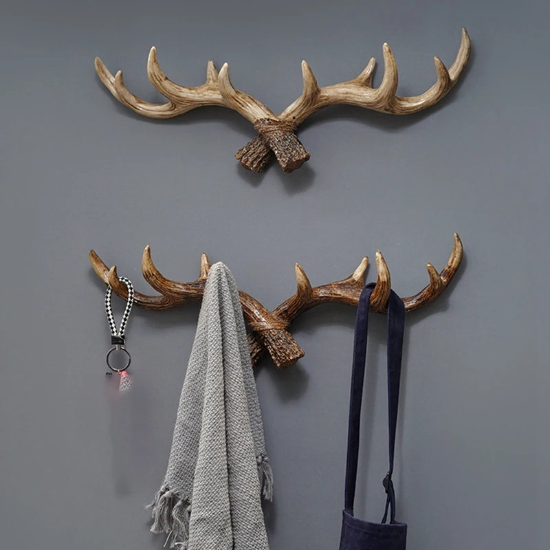 

Vintage Deer Antlers Wall Hook Wall Mounted Clothes Hanger Coat Rack Key Holder For Decorative Wall Hook Easy Install B