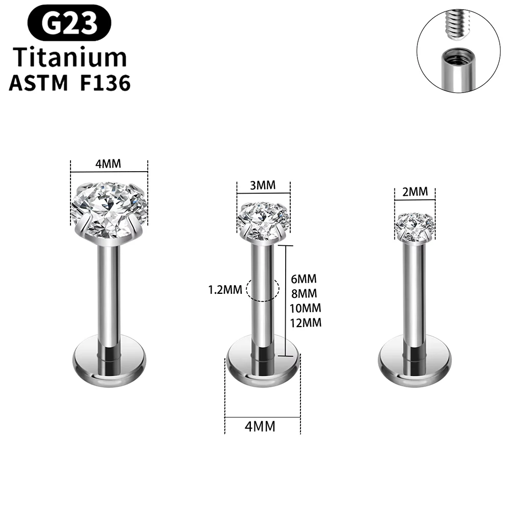 10/50pcs ASTM F136 Titanium Labret Lip Stud 16G CZ Cartilage Helix Percing Tragus Labret Stud Flat Back Body Piercing Jewelry - view 6
