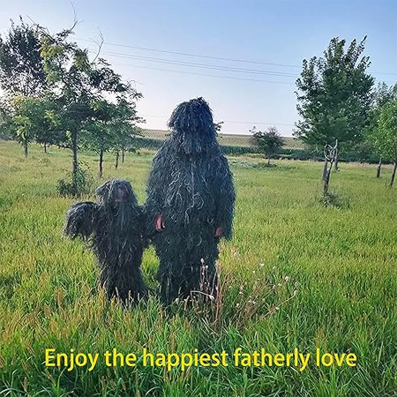 5-In-1 Geely Suit 3D camouflage hunting apparel including jacket, pants, hood, tote bag for unisex children, adults