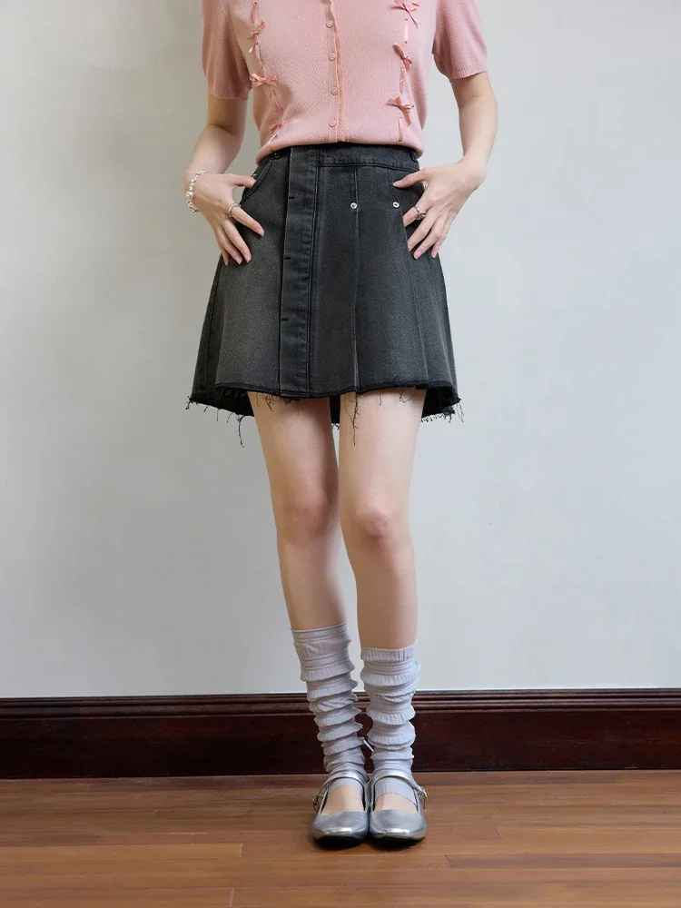 DUSHU Asymmetrical Design Summer A-line Denim Short Skirt For Women 2024 Summer New Style All-match Cool Skirt 24DS82425