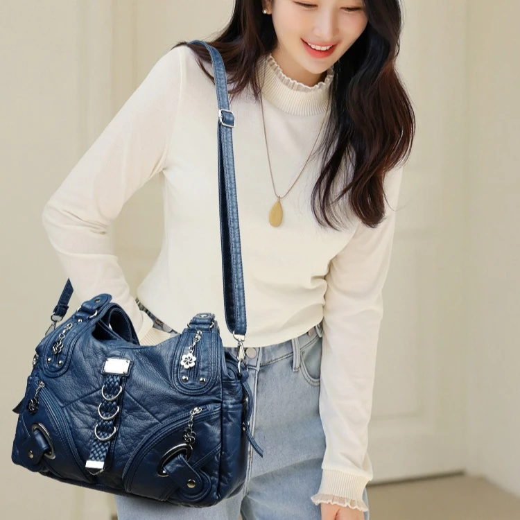 

Сумка через плечо из искусственной кожи с прострочкой, большая вместимость, для повседневного использования и поездок, легкая женская сумка-кроссбоди