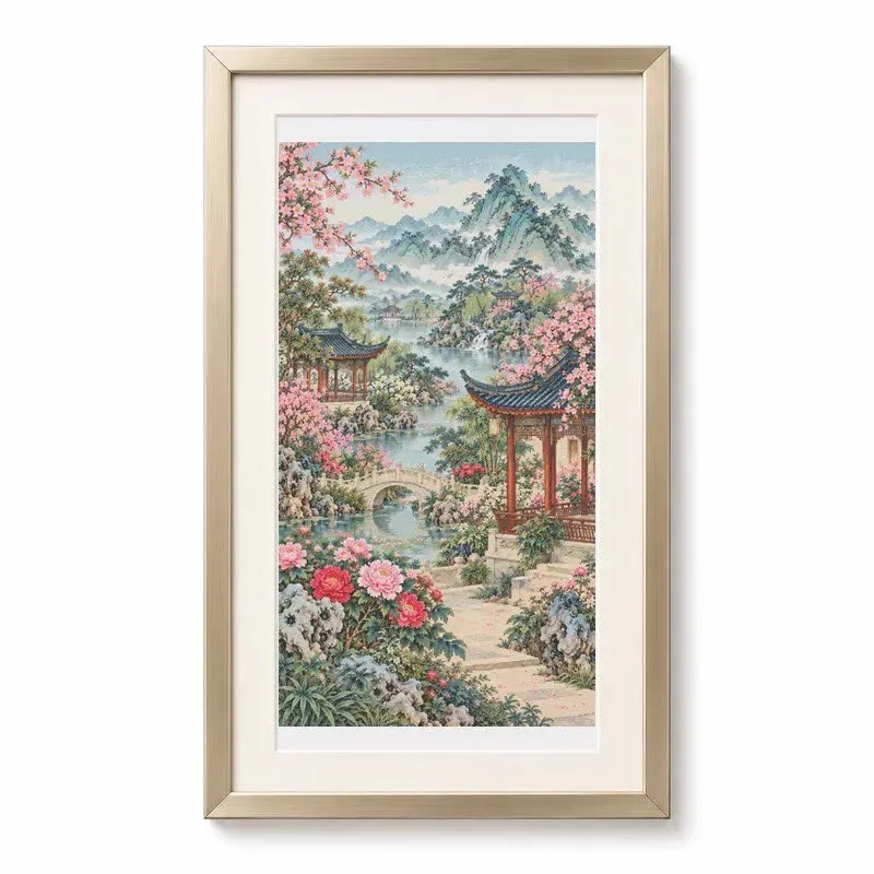 ZZ9412- Pavilion scenery 14CT 16CT 18CT Stamped Canvas Cross Stitch DIY Set Needlework Embroidery 135 Colors