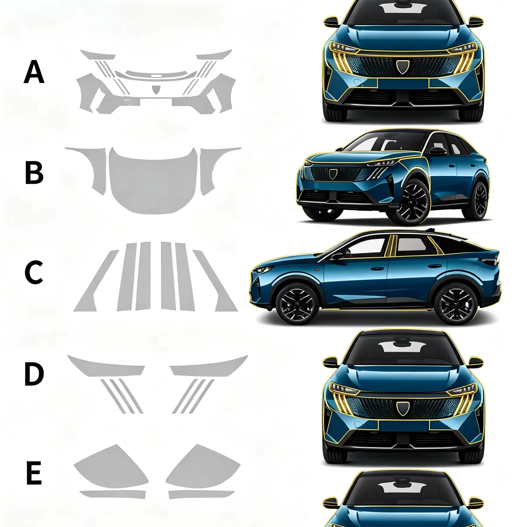 For PEUGEOT 3008 2024 2025 9Mil TPU Bumper Scratch-Resistant Self-Healing Clear Paint Protection Film Invisible Pre-cut PPF Kit