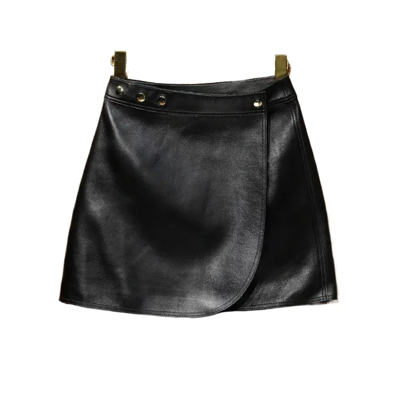 

Genuine Sheepskin Leather Skirt for Women High Waist Midi Skirt Korean Fashion Leather Skirts Black Skirt Streetwear Jupe Short