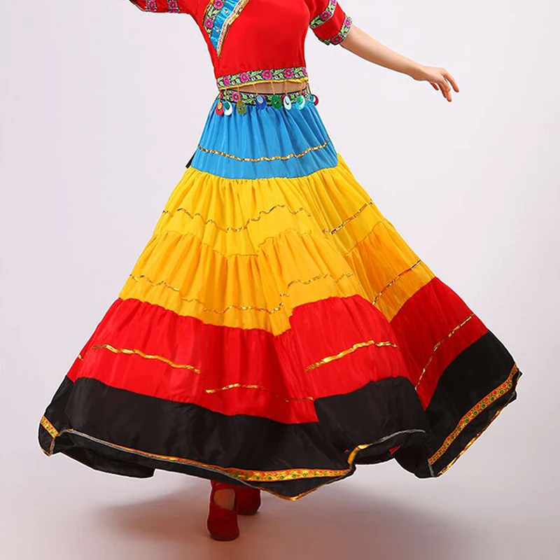 Disfraz de Baile Folclórico chino para mujer, Falda de baile clásica, estilo étnico, Color Flamenco, Falda de baile Pasodoble español