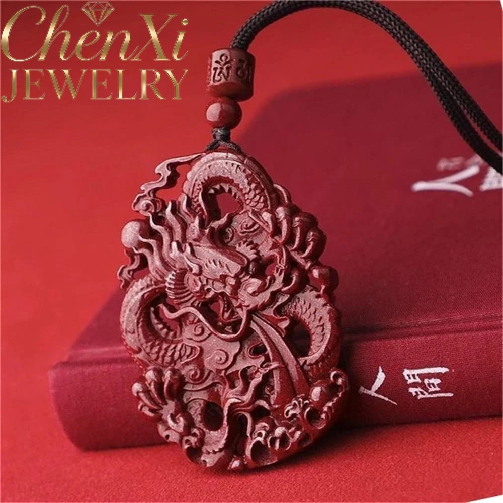 

High-End Cinnabar Hollowed-Out Dragon Pendant Luxury Quality Fashion Fine Jewelry Exquisite Elegant Amulets And Mascots Popular